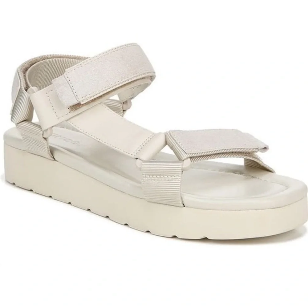 VINCE Carver Canvas-trimmed Faux Suede And Leather Sandals In White SIZE 11